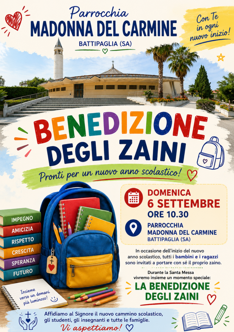 DOMENICA 6 SETTEMBRE: Benedizione zaini inizio anno scolastico